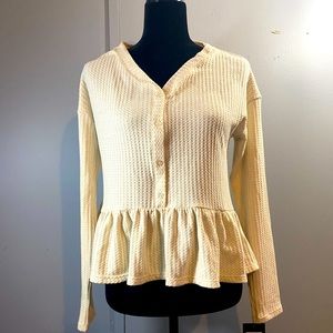 Girls' Henley Peplum Long Sleeve Top -White XL